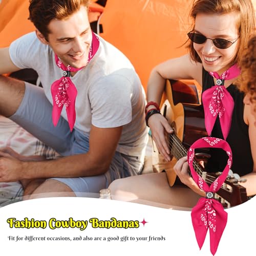 Bandanas Scarf with Leather Ring Floral Buckle Paisley Bandana Headwear Western Scarf Gifts for Women Men Halloween - color: Rose Red