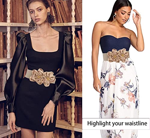ALAIX Women's Wide Belt Stretchy Chunky Waist Belt Dress Belts Big Flower Cinch Belts Elastic Belts for Women - color: Apricot, size: Fits Waist (25~29 inches)