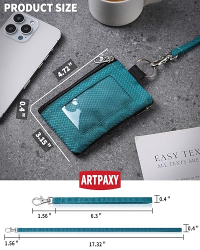 Artpaxy Minimalist Wallet For Mens Womens, Keychain RFID Blocking Zipper Small Wallet with ID Window 2 Lanyards,Water Resistant Travel Cash Card Coin Case Boys Girls - color: Dark green, style: Casual