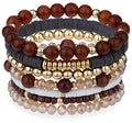 XIANNVXI 7pc Heishi Clay Bead Bracelets for Women Gold Plated Beaded Bohemian Stackable 6.8In Stretch Bracelets Elastic Layering Friendship Jewelry Boho Gift Set - color: Brown