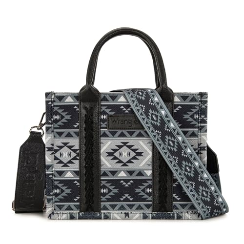 Wrangler Aztec Tote Bag for Women Boho Shoulder Purses and Handbags - color: Aztec Jet Black (Guitar Strap)