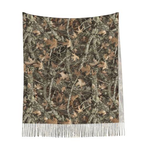 Skull Mushroom Hippie Scarf for Women– Winter Shawl with Tassels, Cozy Wrap for Women’s Festival & Casual Wear - color: Camo Hunting Camouflage Forest