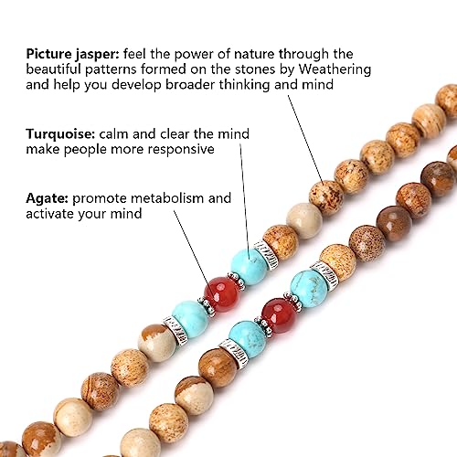 108 Mala Beads Necklace 7 Chakra Buddhist Prayer Beaded Bracelet Tree of Life Pendant Stone Yoga Necklace - color: Picture Jasper