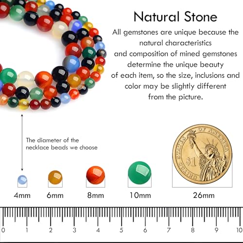 Simple Choker Necklace for Women Real Stone and Crystals Necklaces 4mm Beaded Choker Jewelry Meditation Gift for Women (16"+2") - style: Multicolour
