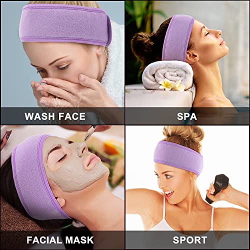 Whaline Spa Facial Headband 4 Packs Head Wrap Terry Cloth Headband Adjustable Stretch Towel for Bath, Makeup and Sport (Light Purple) - color: Light Purple