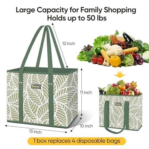 BALEINE 3Pk Reusable Grocery Bags, Foldable Shopping Bags for Groceries with Reinforced Bottom & Handles (Antique Foliage) - color: Antique Foliage, size: 3 Pack
