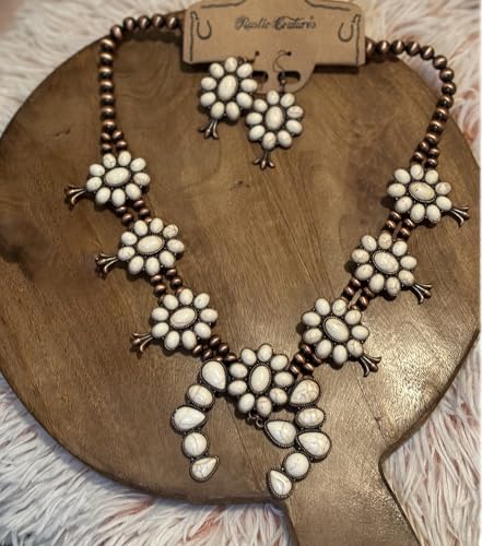 Montana West Rustic Couture's Western Jewelry Set for Women Cowgirl Vintage Western Necklace Earring - color: D-White