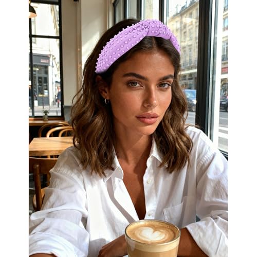YISSION Lavender Purple Knotted Headband for Women - Wide Beaded Hair Hoop, Stylish Hair Accessory for Daily Wear, Parties & Casual Outfits - color: Purple