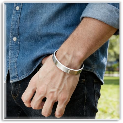 Xusamss Open Cuff Bracelet for Men Stainless Steel Wide Flat Bangle, Simple Mens Jewelry, Polished Steel Bracelet Band for Men, Wide Cuff Bracelet - color: White