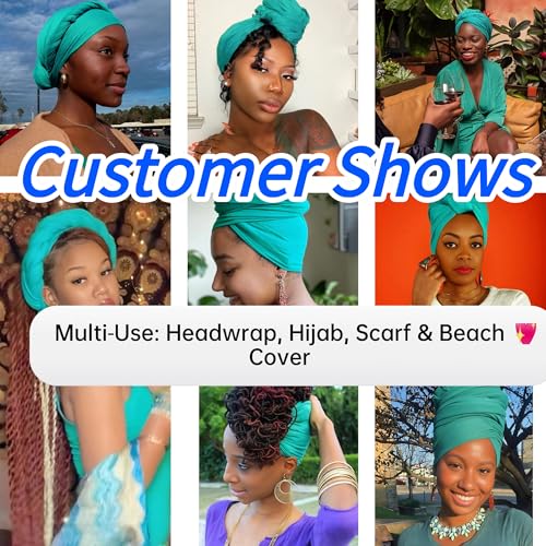 Harewom Head Wraps for Black Women Stretch Head Scarf Long African Hair Wraps Turban Headwraps Jersey Headbands - color: 1pcs -Medium-turquoise