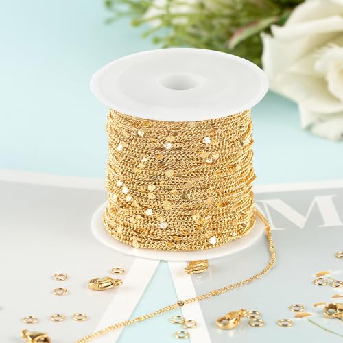Kyutong 32.8 Feet/10M Gold Chains for Jewelry Making Twist Curb Necklace Chains Bulk Stainless Steel Jewelry Supplies for DIY Bracelet Ankle Earring - color: Gold Round