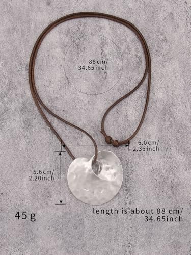 GelConnie Leather Necklaces Turquoise Long Boho Necklaces for Women Brown Chunky Circle Pendant Chocker Necklace Gold Sweater Necklace - style: Boho Ring Necklace