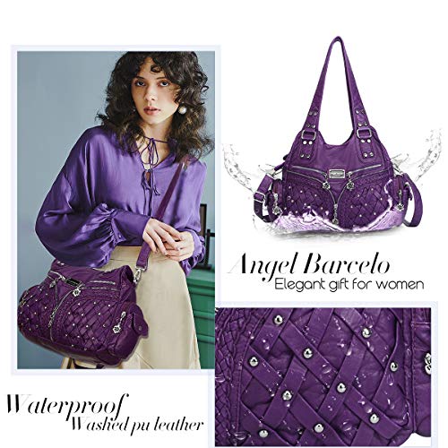 Angel Barcelo Purses for Women Large Shoulder Bag Soft Hobo Bags for Women - color: Purple