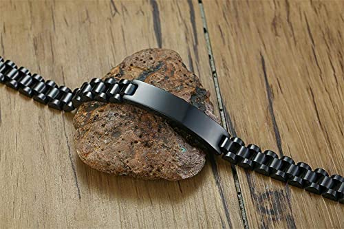 Custom Mens Bracelet Personalized Watch Band Engraved Name Bracelets for Men Customized ID Cuff Wristband Gift for Dad Husband - style: Black0 - 1.0cm