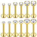SCERRING 6 Pairs 14G Stainless Steel Clear CZ Internally Threaded Labret Monroe Lip Tragus Cartilage Helix Earring Ring Body Piercing Jewelry 6-10mm - style: 6mm Gold