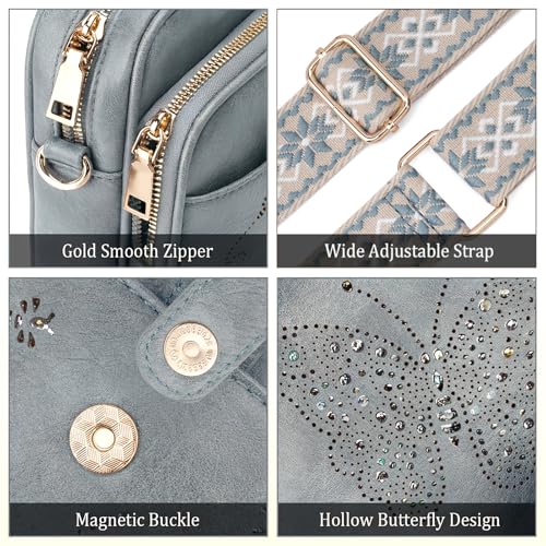 KITEVIUN Crossbody Bags for Women Leather Crossbody Purse Small Shoulder Phone Purse with Adjustable Strap & RFID Card Slots - color: 03-blue