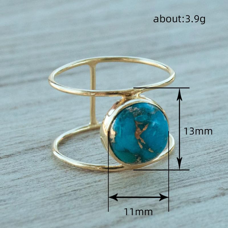 14K Gold Plated Statement Ring for Women Simulated Blue Turquoise Boho Simple Minimalist Jewelry 925 Silver Plated Gem Women's Ring Bohemian Jewelry Handmade Simple Ring G-10# - color: gold, size: 10#