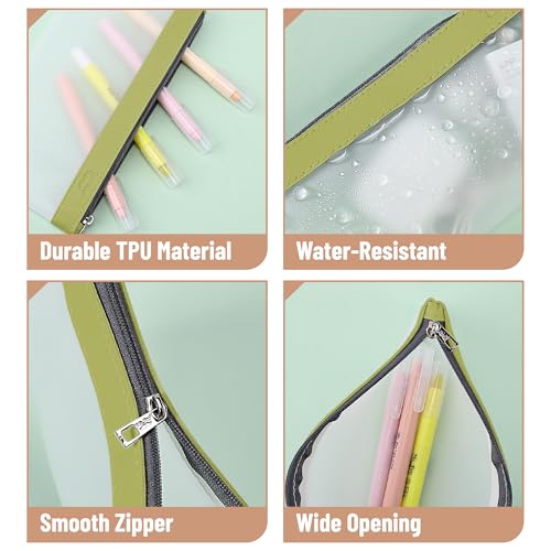 Mr. Pen- Clear Pencil Pouch, 8.50"x4.25", 3 Pack, Durable TPU Material | Medium Water-Resistant Pencil Bags with Smooth Zipper, Multipurpose Clear Pouch for Stationery, School, Office - color: Earthy, size: 3 Pack, Medium
