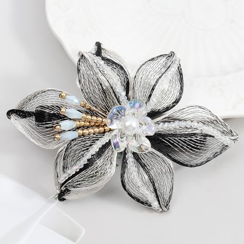 Mistofu 3.14Inch DIY Copper Wire Metal Hand-woven High-level design Barrettes Elegant Hair Accessories, Gifts for Women Girls (Black and White 2) - color: Black and White 2