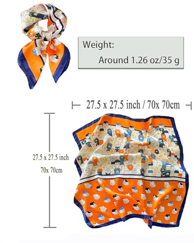 Saiusloa Neck Scarf For Womens Silky Head Scarves Hair Bandanas Square Scarf Fashion Accessories lightweight - color: 10-cartoon Cat Orange