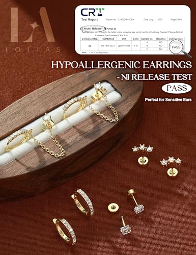 LOLIAS Hypoallergenic Flat Back Earrings Set for Women-Surgical Stainless Steel Earrings for Sensitive Ears-14K Gold Plated Chain Cartilage Earring Stacks Flatback Stud Hoop Earring Sets for Multiple Piercing Jewelry - color: Gold