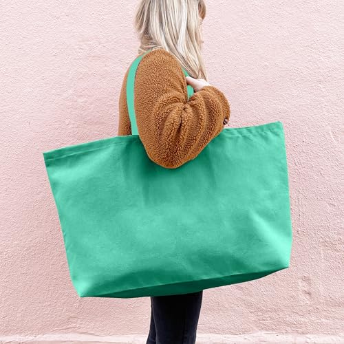 Large Canvas Tote Bag-Extra Big Shopping Beach Totes Bags Reusable Largest Grocery Plain Solid Bag 28"x8"x16" - color: Sea Green