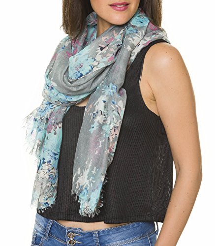 MELIFLUOS DESIGNED IN SPAIN Scarf for Women Lightweight Floral Flower Scarves for Summer Fall Shawl Wrap - color: Barcelona Collection 1 - Gray Floral