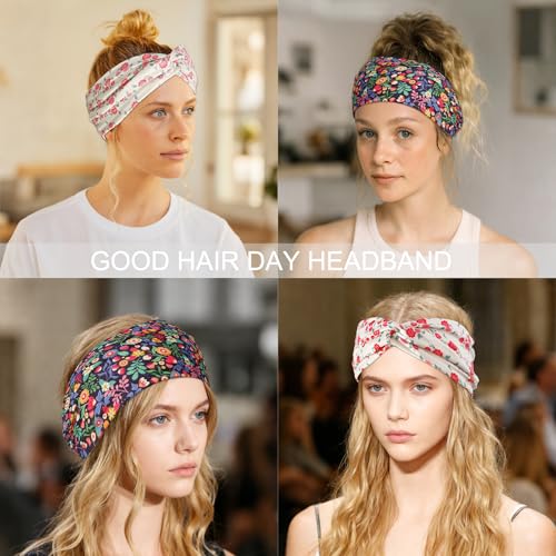 Artilady 6 Pack Boho Headbands for Women - Wide Bandana Headband Non Slip Stretchy Cheetah Flower Turban Headwarp Twisted for Girls - color: Floral Print