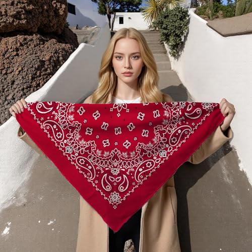 Bandana Single Pack Soft Thin 27 inch Cotton Paisley Extra Large Headwear - color: Red