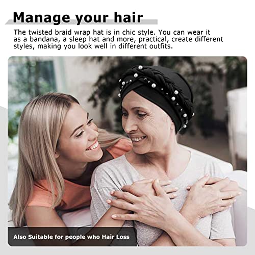 African Women Turban Caps Pre-Tied Twisted Turbans Head Scarf for Women Hair Wraps Cover Beanie Cancer Chemo Headwear - color: 1 Pack Twisted Braid A: With Pearls Black