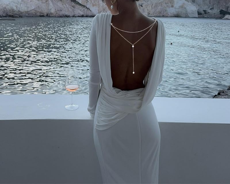Eyraevor Rhinestone Backdrop Necklace for Backless Dress Back Necklace Crystal Wedding Bridal Back Dainty Chain Body Jewelry (Gold)