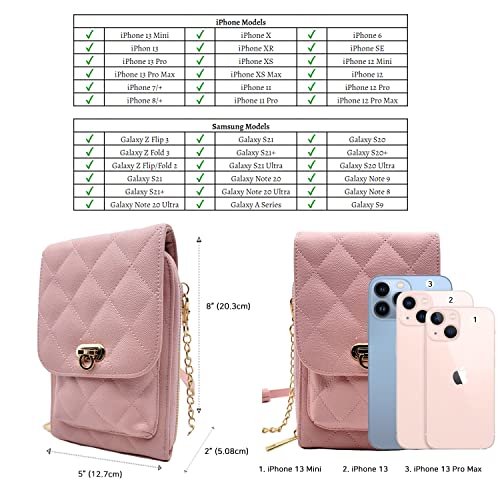 Phone Crossbody Bags for Women Small Vegan Leather Mini Shoulder Wallet Card Quilted Purse - color: D - Pink