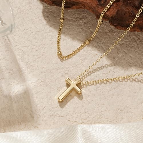 Turandoss Gold Cross Necklace for Women Girls Jewelry Gifts, Dainty 14K Gold Plated Cross Necklace Infinity CZ Holy Mary Medal Necklaces for Women Baptism Religious Faith Jewelry First Communion Gifts - color: layered beaded cross necklace