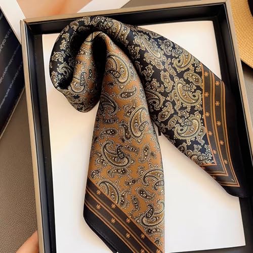 Aufeel Women's 100% Pure Mulberry Silk Small Square Scarf - Neckerchief Women - Silk Headscarf - 21" x 21" - color: Black Copper