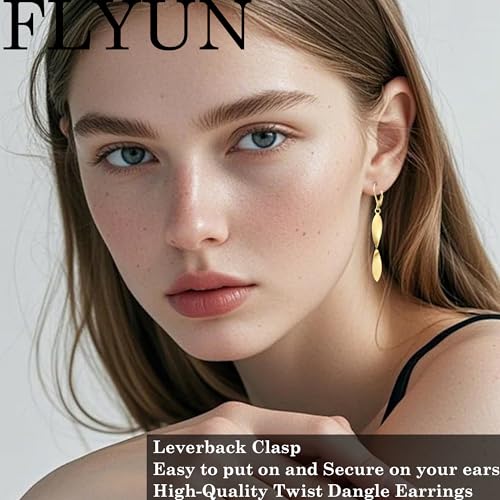 Twisted Leaf Spiral Leverback Hypoallergenic Earrings For Women -18K Gold Plated And Silver Dangle Drop Earrings, Trendy Jewelry Gift - color: SILVER&BLACK&GOLD