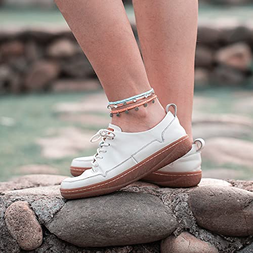 FANCY SHINY String Ankle Bracelets Waterproof Rope Anklets Braided Beach Boho Coin Anklets Cute Friendship Foot Jewelry for Women - style: Coral/Teal