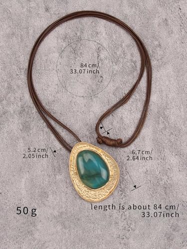 GelConnie Long Necklaces for Women Boho Large Pendant Necklace Casual Bohemian Brown Leather Choker Sweater Circle Statement Stone Necklace - style: Blue Leather Necklace