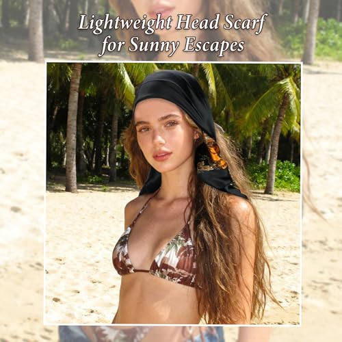 Large Square Head Scarf Bandana - 35" Satin Hair Scarf for Women Like Silk Scarf Fashion Hair Wrapping - color: Paisley(black), size: 35IN*35IN