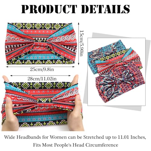 Boho Headbands for Women Wide Knotted Hairbands Stretch Non-Slip Vintage Printed Head Bands Bohemia Head Wraps Accessories for Women and Girls (Pack of 3) - color: Set 2