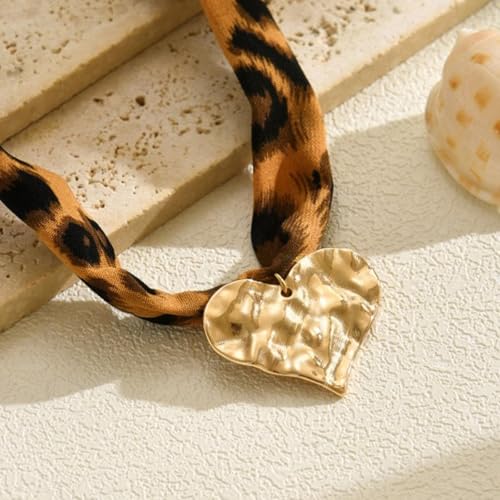 Scarf Necklace with Charm Gold Starfish Chunky Cross Heart Flower Pendants Bandana Charm Necklace Western Scarf for Women Boho Cowgirl Country Cowboy Accessories Beach Vacation Vacation Outfits Jewelry - color: A4-Scarf Necklace With Heart Charm