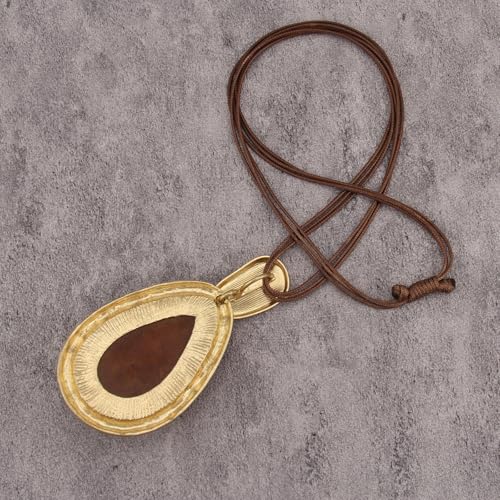 GelConnie Long Necklaces for Women Boho Large Pendant Necklace Casual Bohemian Brown Leather Choker Sweater Circle Statement Stone Necklace - style: Red Gold Long Necklace