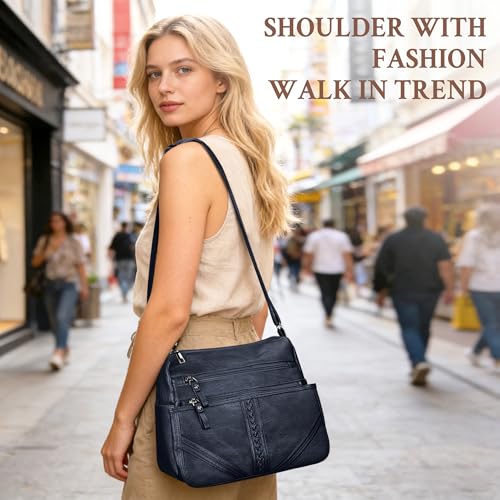 ELDA Crossbody Bags For Women Pocketbooks Soft PU Leather Purses and Handbags Multi Pocket Shoulder Bag - color: X-dark Blue