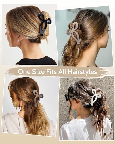 Mesovor 4 Pack Elegant Bow Hair Claw Clips, Nonslip 4.3" Large Hair Grip Hairclips for Thin and Thick | Acrylic Hair Strong Hold Hair Jaw Clamps (Neutral) - color: Neutral