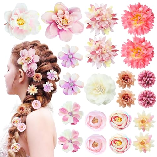21 PCS Flowers Hair Accessories for Women and Girls Boho Hair Barrettes Clips Floral Rose Bride Headpiece for Wedding Festival - color: Pink, size: 1 Count (Pack of 21)