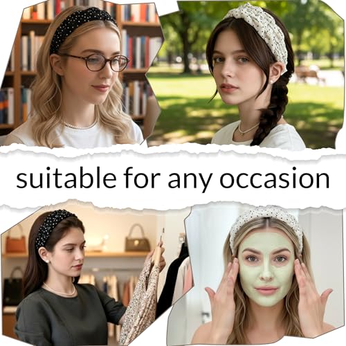2 Pack Polka Dot Headbands for Women, Vintage Black White Braided Hair Bands, Wide Knot Hair Hoops, Soft Fabric Non-Slip Headpiece for Face Wash Makeup Daily Wear - color: Type 18