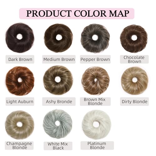 Messy Bun Hair Piece Human Hair, Real Buns for Women, Ashy Blonde Scrunchie Updo Hairpieces, Natural Fake Bun Extension, Faux Wig Donut Chignon, Lightweight 25g Thick Wavy Hairpiece - color: Ashy Bronde