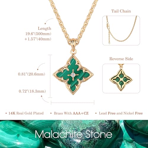 Fettero Gold Clover Necklace for Women Dainty 14K Gold Plated CZ Pendant Necklace Adjustable Chain Choker Charm Colorful Clover Pendant Lucky Necklaces for Women Jewelry - color: Malachite-green