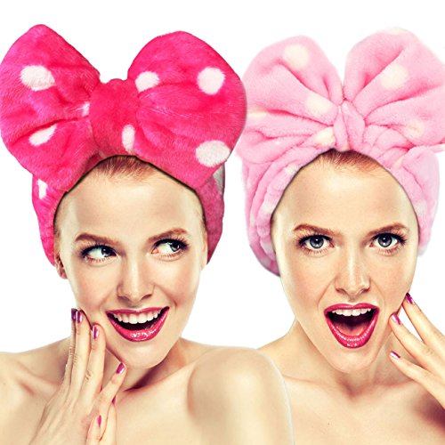 Hairizone Cosmetics Headbands for Washing Face Shower Spa, Soft and Cute Big Bowknot Hair Bands for Women and Girls (Roseo/Pink) - color: Roseo+Pink