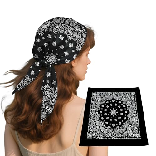 Bandana Single Pack Soft Thin 27 inch Cotton Paisley Extra Large Headwear - color: Black