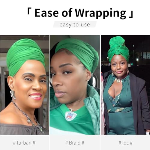 Head Wraps for Black Women, Breathable Headwrap Soft Long Hair Wraps Wide Headscarves for Locs Braids - color: Bright Green